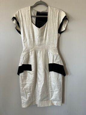 Vintage Queen of Hearts Shiny Ivory and Black Contrast Peplum Mini Dress